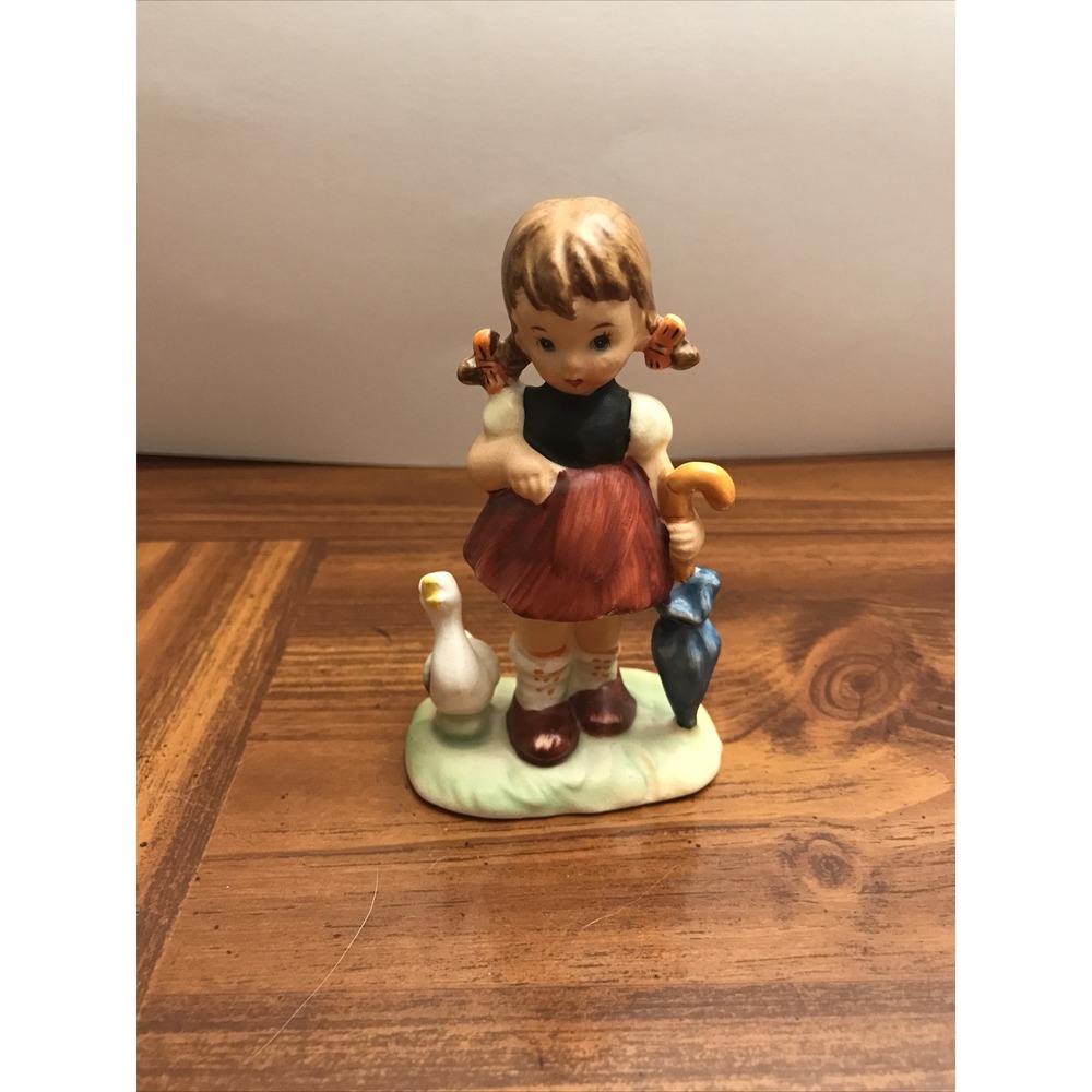 Tiny 4 inch little girl figurine duck japan